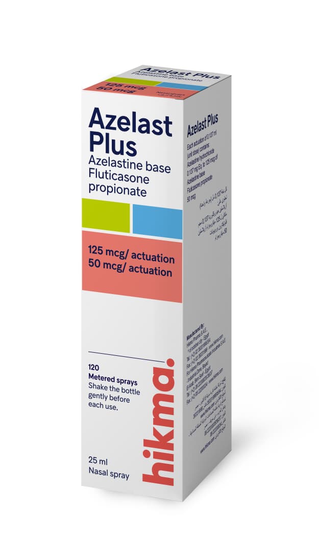 Azelast Plus Nasal Spray bottle for relief of allergic rhinitis symptoms such as sneezing, nasal congestion, and runny nose