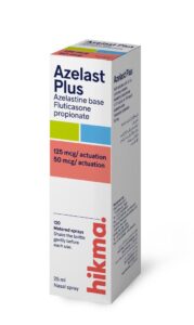 Azelast Plus Nasal Spray bottle for relief of allergic rhinitis symptoms such as sneezing, nasal congestion, and runny nose