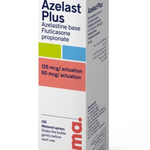 Azelast Plus Nasal Spray bottle for relief of allergic rhinitis symptoms such as sneezing, nasal congestion, and runny nose