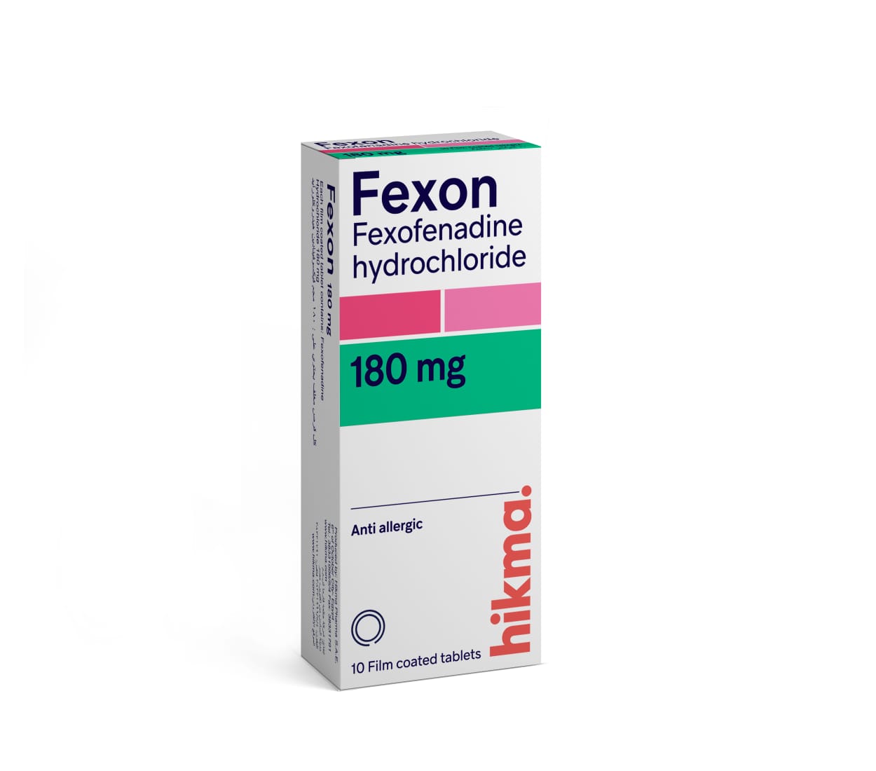 Fexon Fexofenadine HCl 180 mg tablets for allergy relief, helps reduce sneezing, runny nose, and itchy watery eyes without causing drowsiness.