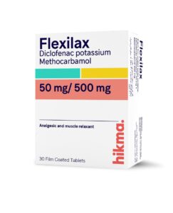 Flexilax Methocarbamol 500 mg and Diclofenac 50 mg tablets for muscle spasm, inflammation, and pain relief.