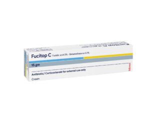 Fuci-Top C Cream tube and packaging for treatment of inflamed bacterial skin infections.