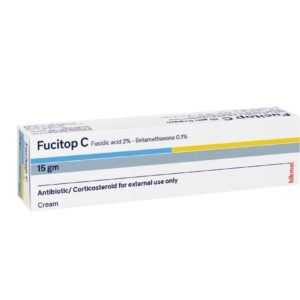 Fuci-Top C Cream tube and packaging for treatment of inflamed bacterial skin infections.