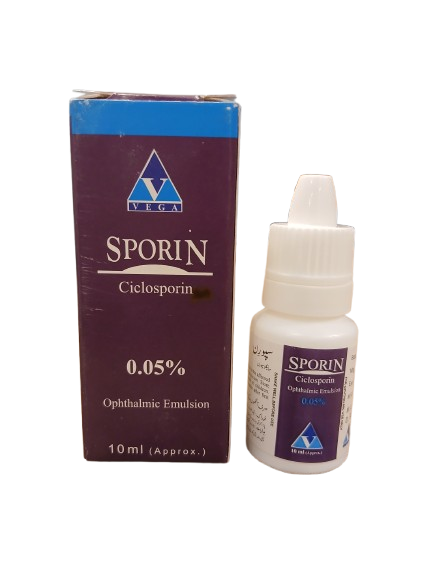 Sporin Eye Drop Ciclosporin ophthalmic solution for chronic dry eye treatment and tear gland support.