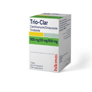 Trio-Clar Capsule with Clarithromycin 500 mg, Omeprazole 20 mg, Tinidazole 500 mg, antibiotic and gastrointestinal treatment