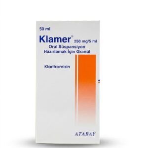 Klamer® 250 mg/5 mL clarithromycin oral suspension granules bottle packaging