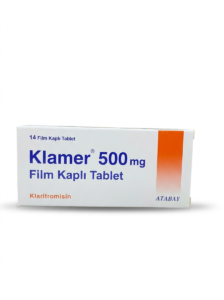 Klamer 500 mg clarithromycin film coated tablet blister pack antibiotic