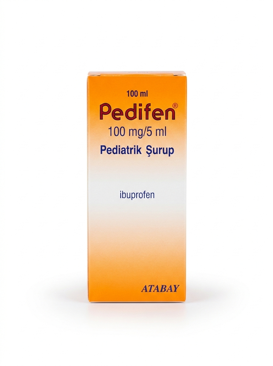 Pedifen® 100 mg 5 mL ibuprofen pediatric syrup bottle for fever relief